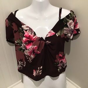 Halter Crop Top Large Wine/Pink Floral NWT